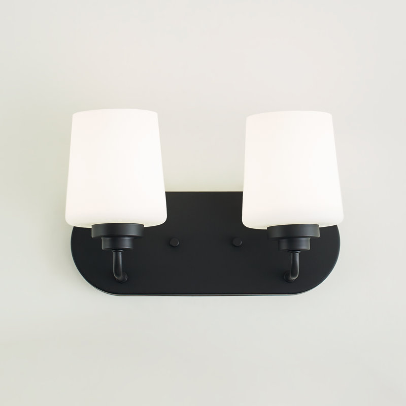 Windom 2-Light Midnight Black Dimmable Vanity Light with Etched Opal Glass
