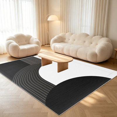 Tapis à motif géométrique minimaliste 1 pièce pour le salon, doux et confortable, convient à toutes les saisons, facile à entretenir, tapis d'intérieur lavable à la machine, convient à la chambre à coucher, au bureau, à la salle à manger, au couloir, au patio, à la maison ou à l'extérieur