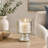 Glass Handmade Turned Style Pillar Silver Hurricane Lamp with Faux Mercury Glass Finish
