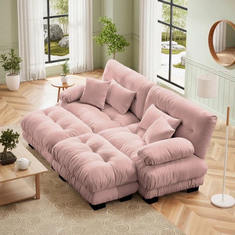 Canapé Cloud pour salon en tissu chenille avec coussins lombaires et coussins décoratifs, H 35,4 po x l 94,4 po x P 36 po, 2