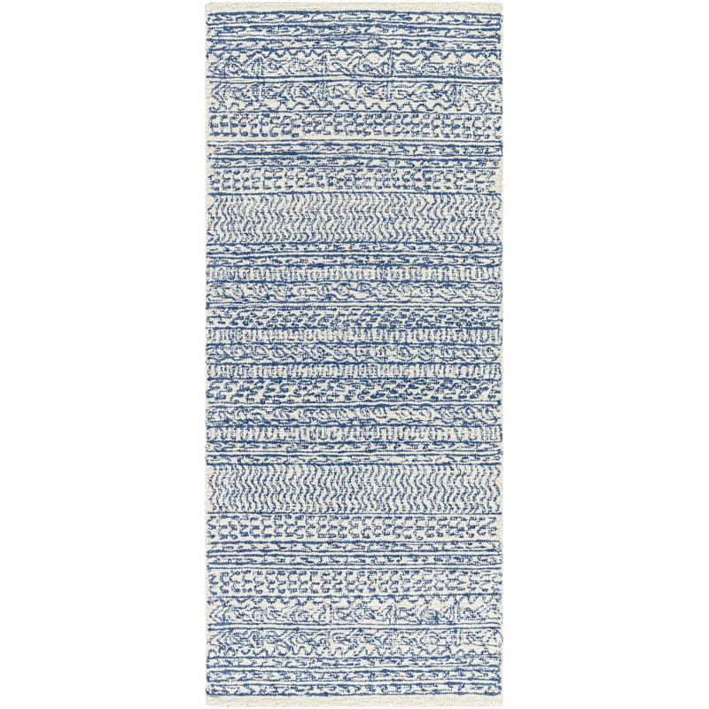 Abdera Hand-Tufted Wool Dark Blue/Ivory Rug, Runner 2'6" x 6'