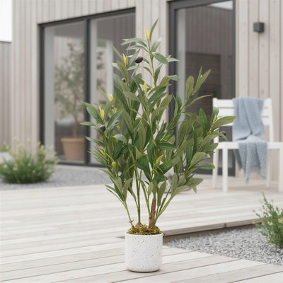 23''Realistic Artificial Olive Tree – Faux Olive Plant with 8 Fruits & Lifelike Leaves – Potted Greenery for Tabletop, Home, Office, Living Room Décor – Eco-Friendly Trunk, 8 Fruits, Single Piece