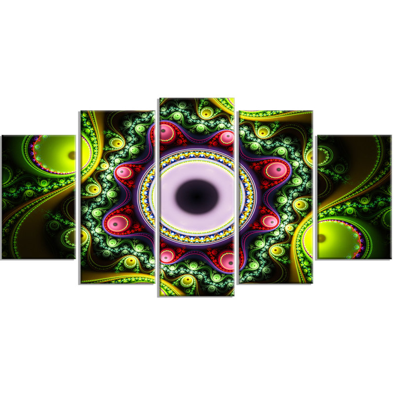 " Green On Black Pattern With Circles " 5 - Pieces