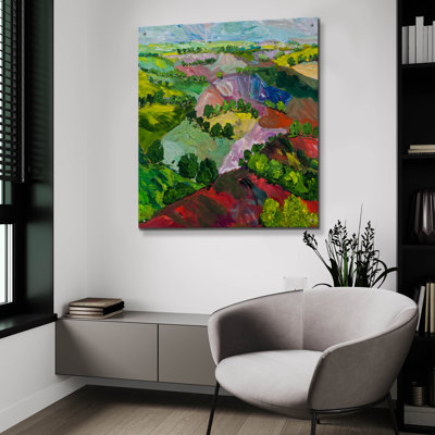 «Deep Ridge Red Hill» par Allan Friedlander, art mural en verre acrylique, 36 po x 36 po
