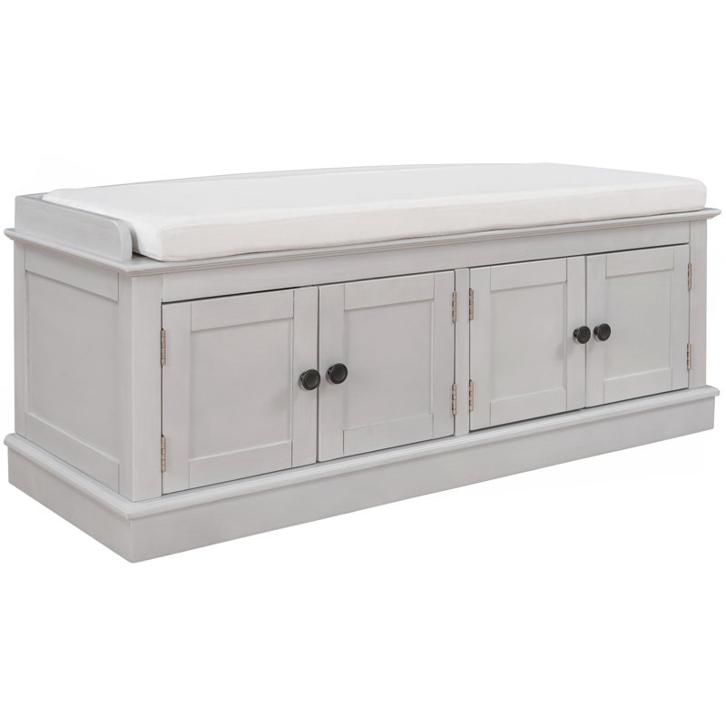Banc de rangement polyvalent à 4 portes avec tablettes réglables et coussin amovible - Banc à chaussures d'entrée, organisateur de couloir pour le salon