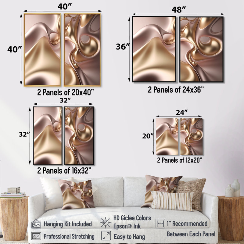 Subtile sophistication en rose exquis et doré - art mural moderne rose, Black, 36" H x 48" W, Impression encadrée flottante