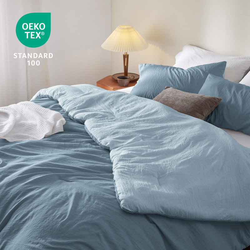 Bedsure Reversible Prewashed Comforter Set, Mineral Blue/Sky, Queen Comforter + 2 Standard Pillowcases