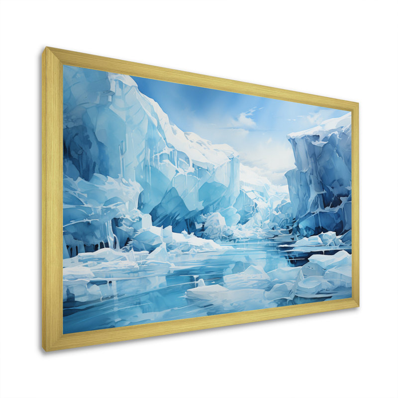 Glaciers translucides Bartola Antartica, Encadrement doré, H 30 po x l 40 po x P 1,5 po
