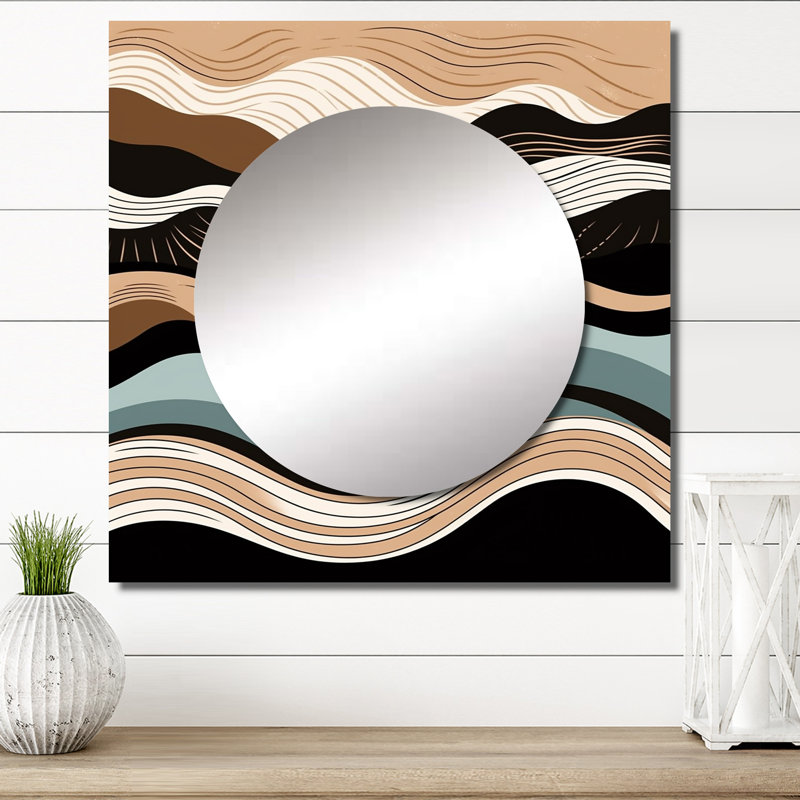 Almand - Teal Black Line Art Elegance I Abstract Shapes Square Mirror Wall Art For Bathroom, 36" x 36"