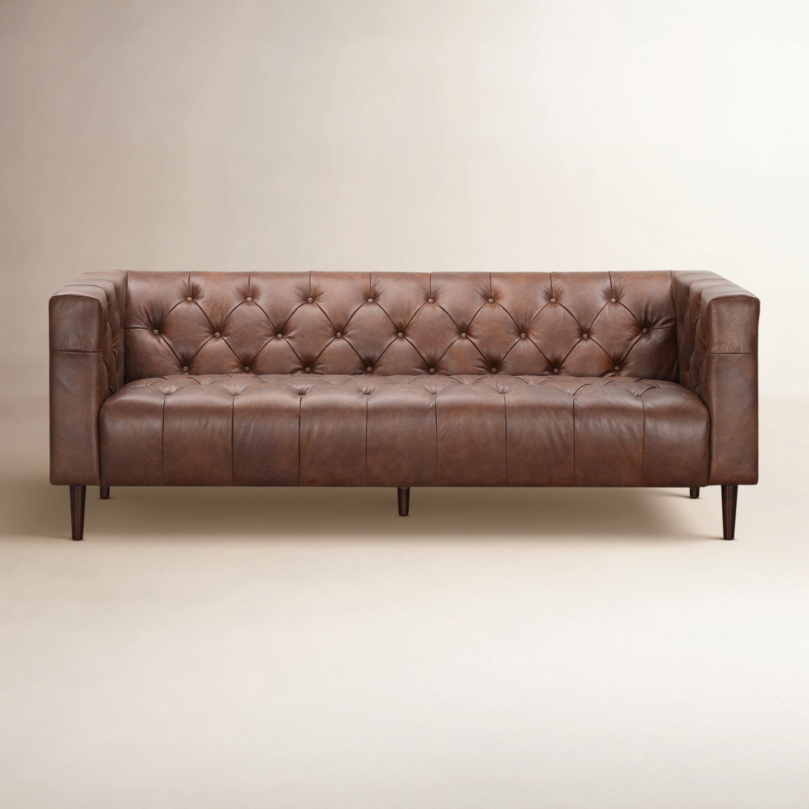 84" Genuine Leather Sofa, Vintage Tobacco Top Grain Leather