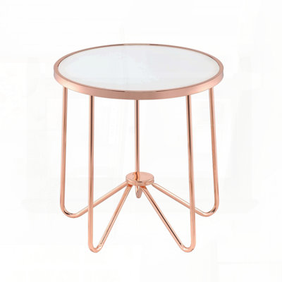 Round End Table with Frosted Glass Top and Rose Gold Base