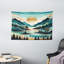 Highland Dunes Mountain Wall Hanging Tapestry Modern Boho Scene Valley Teal Cadet Blue Almond-1503069545