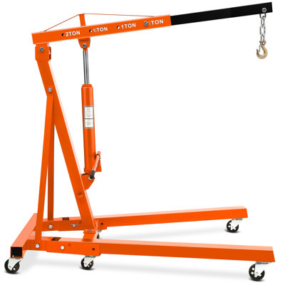 Heavy Duty 2 Tonne Folding Hydraulic Engine Hoist, 4000 lbs (4400 lbs Max) Cherry Picker Shop Crane with 6 Swivel Casters, Adjustable Boom for Car Repair, Garage, Workshop