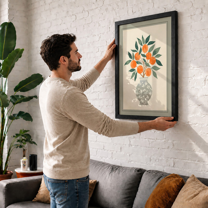 Blossoms in Grey Botanical - Framed Print, Walnut, A3 - 42.0 x 29.7 cm