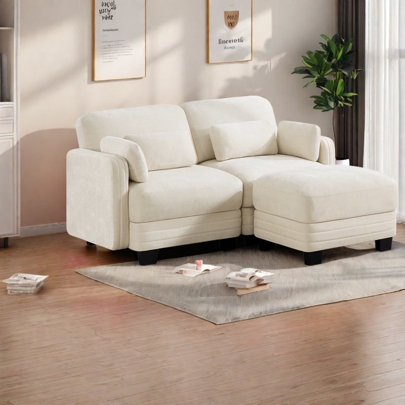 Canapé d'angle à compression, causeuse moderne beige en chenille pour petits espaces