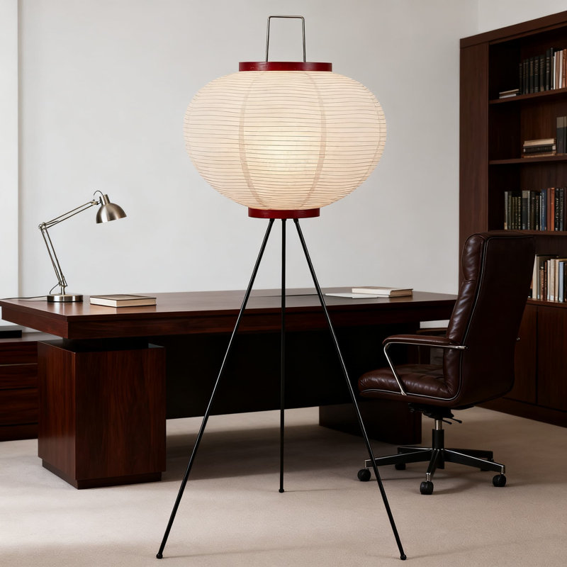 Japanese Rice Paper Floor Lamp With 3000K LED Bulb, Handmade Japandi Noguchi Style Standing Light With Lantern Shade For Living Room, Bedroom, Dining Room