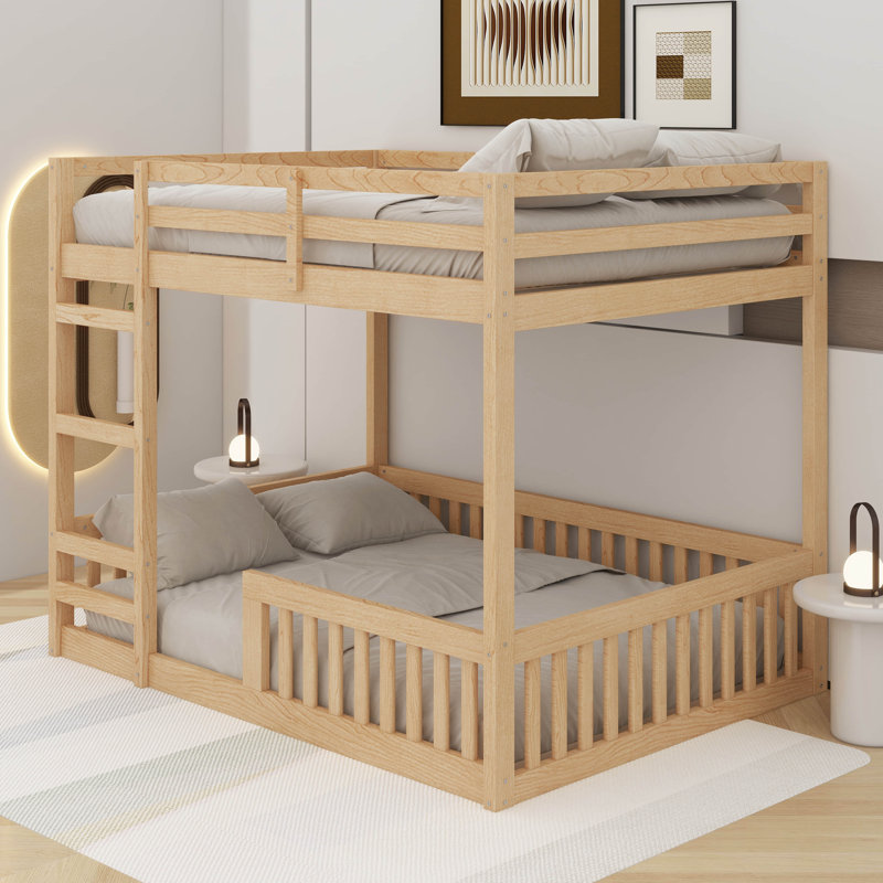 Lit superposé double en bois avec échelle, Naturel