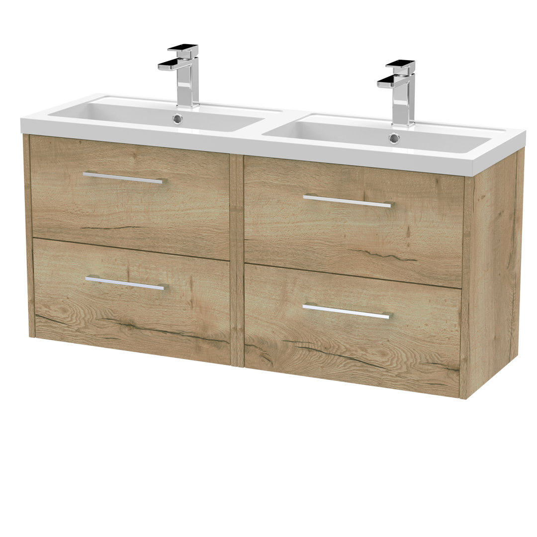 B&Q - Juno Wall Hung 4 Soft Close Door Vanity Unit With Double Basin In Autumn Oak Finish1200mm - Image 3