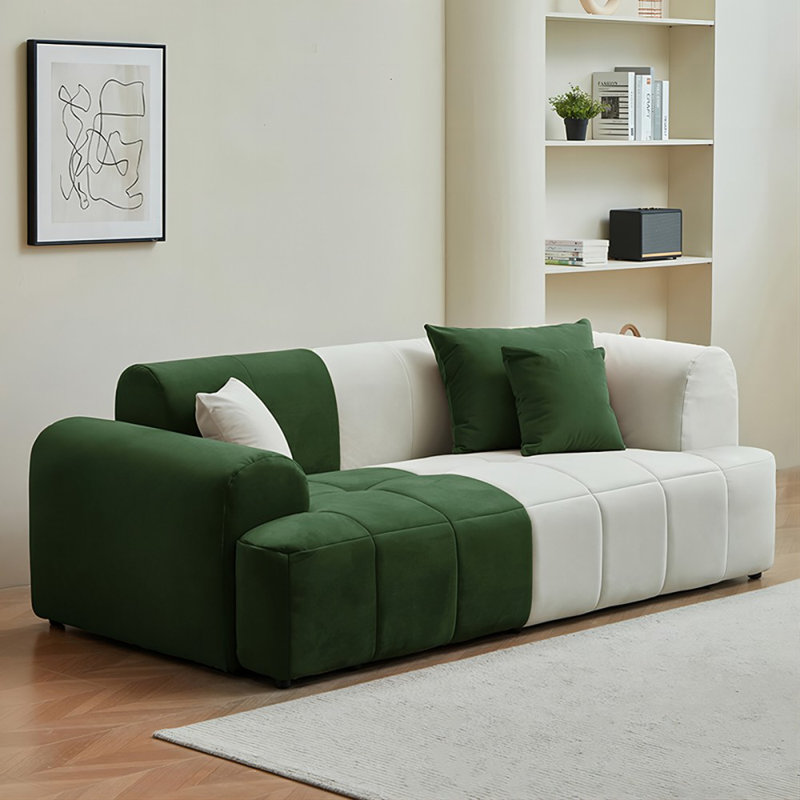 Canapé modulaire en velours blanc, Blanc/vert, H 25,59 po x l 82,68 po x P 39,37 po