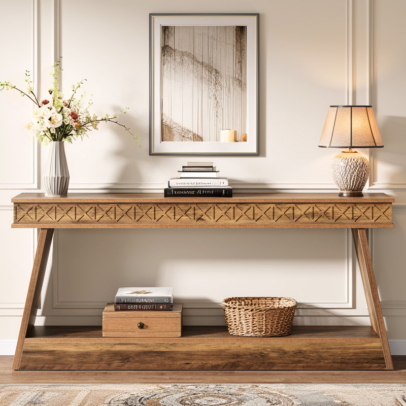 70.87" Sofa Table, Farmhouse Console Table Entryway Table with Storage, Brown
