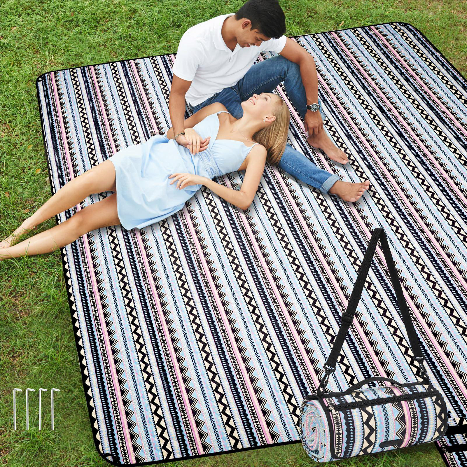 Beach Mat Picnic Blanket With Stakes Loon Peak Picnic Blankets