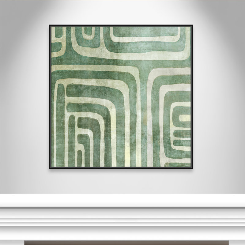 «Whimsical Green II» par Emma Peal, Toile avec cadre flottant noir, Pas de tapis, H 41,5 po x l 41,5 po x P 2 po