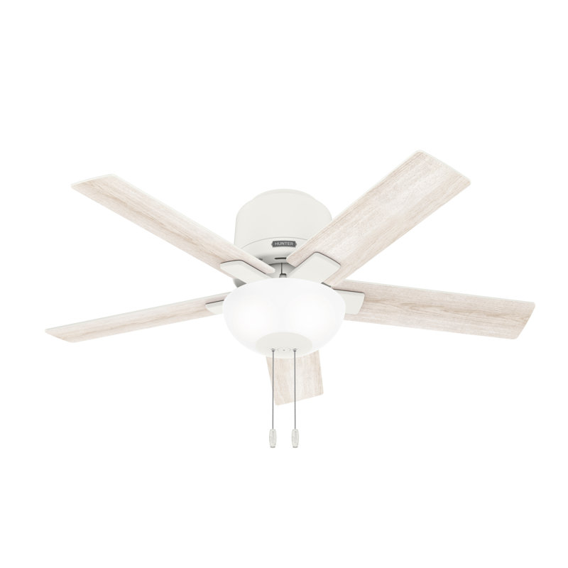 44" Fitzgerald 5 - Blade Low Profile Ceiling Fan With LED Light Kit And Pull Chain, Matte White