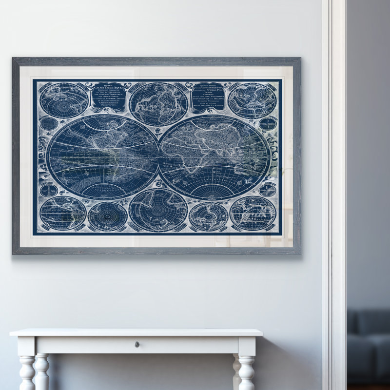 «World Globes Blueprint» par Paul Cezanne - Peinture encadrée, H 28 po x l 38 po x 1,25 po, Impression encadrée grise, Blanc