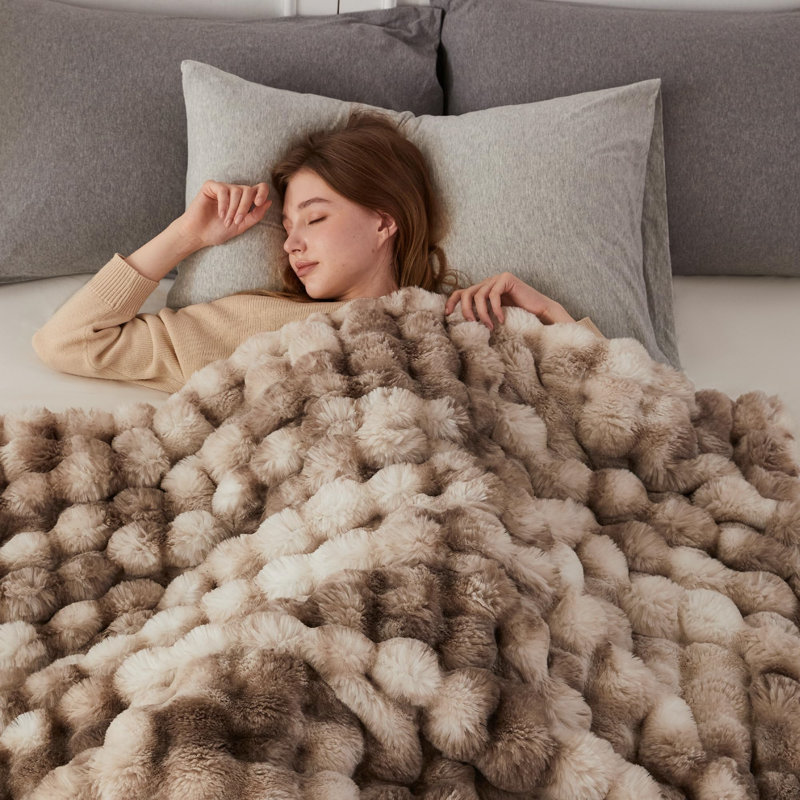 Faux Rabbit Fur And Flannel Blanket 50X60 Inches