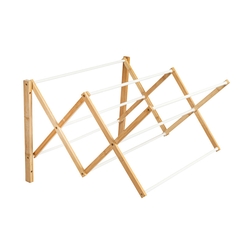 Séchoir à linge mural extensible en bambou et en métal, support à linge compact haut de gamme avec 8 goujons