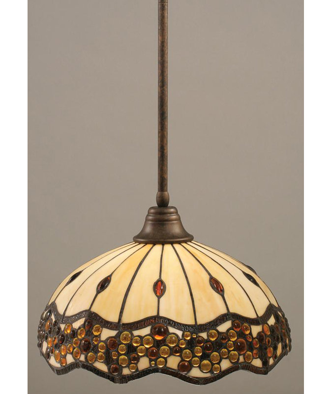 Stem Hung Pendant With Glass, Bronze, 18.25", Roman Jewel Tiffany Glass