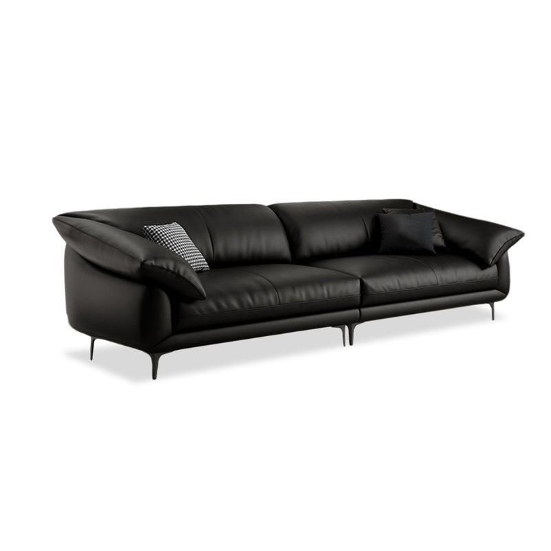Creamy-white Genuine Leather Modular Sofa cushion couch, H 32,28 po x l 110,24 po x P 38,58 po, Black