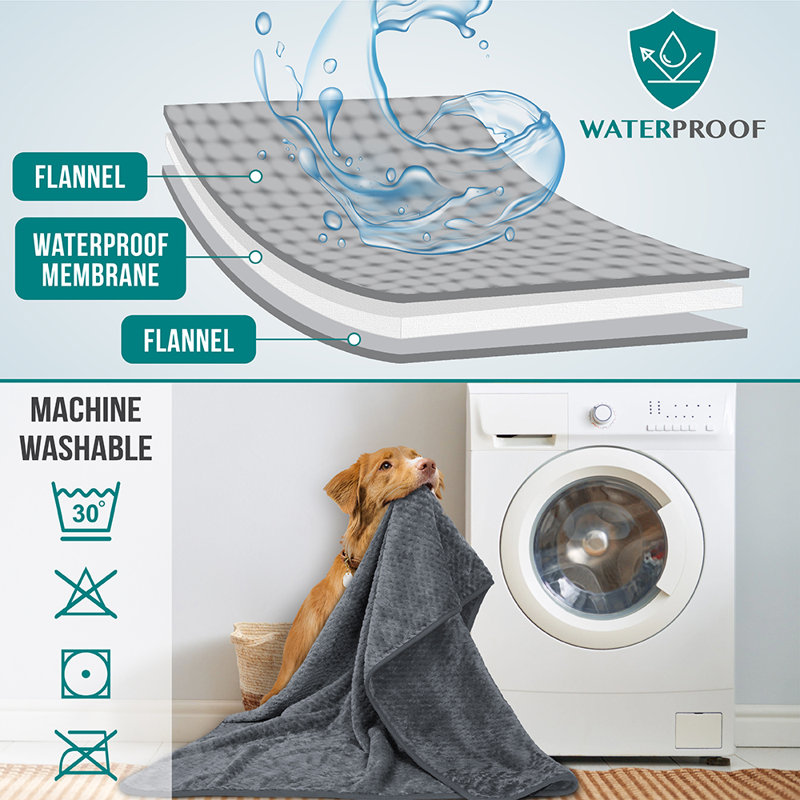 Large Charcoal Waterproof Fleece Dog Blanket