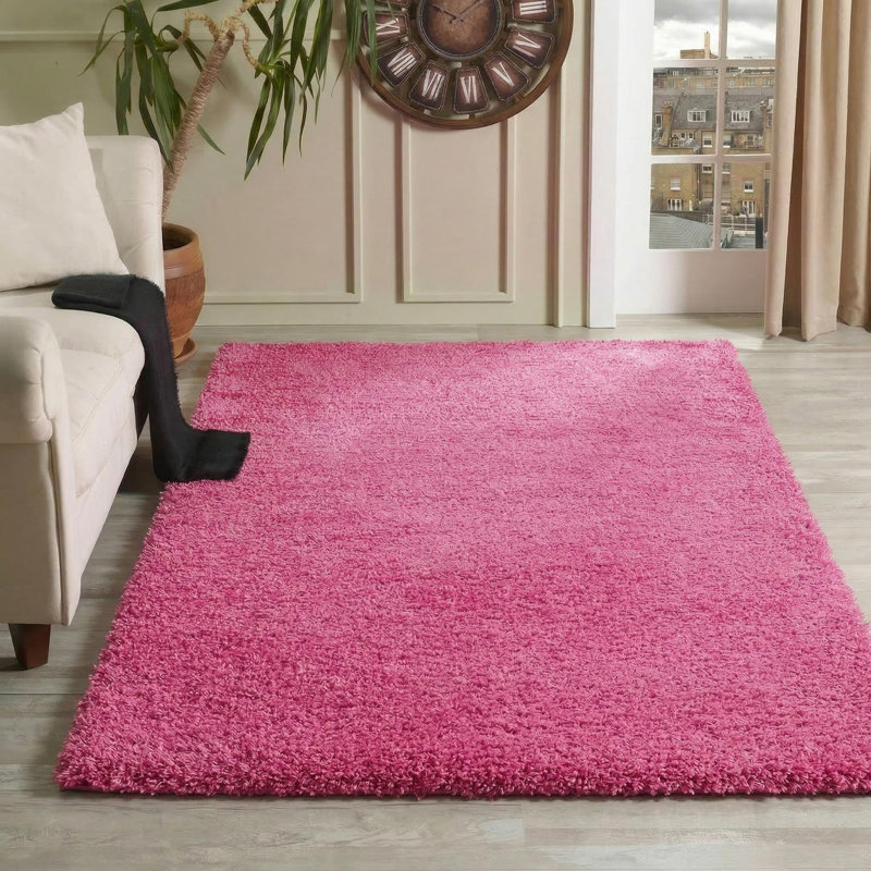 Esterly Pink Shaggy Rug, Rectangle 120 x 170cm