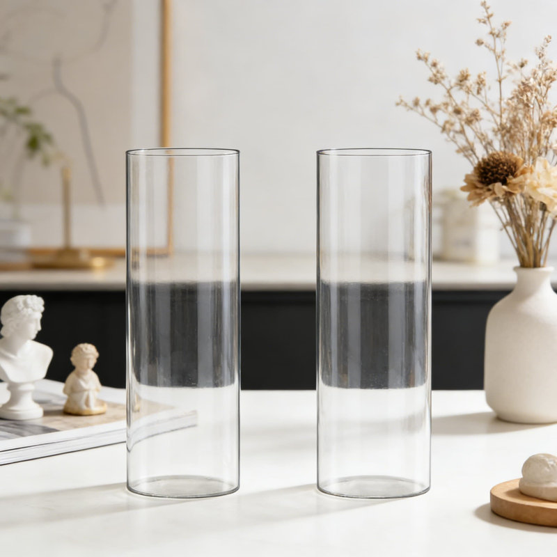 Ensemble de 2 vases cylindriques en verre transparent pour centres de table, porte-bougie flottant haut de 12 pouces et vase à fleurs pour mariage, table et décoration intérieure