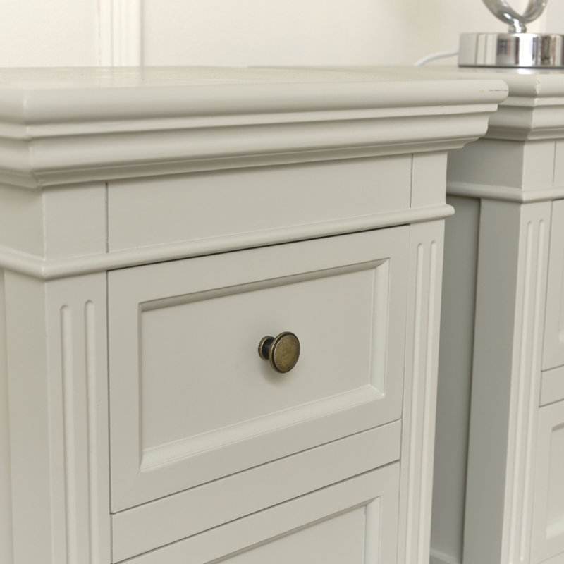 Escolta 40cm W Solid + Manufactured Wood Bedside Table, Set of 2, Taupe Grey