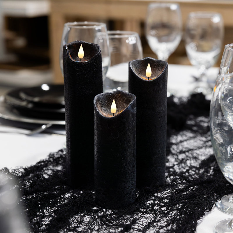 Bougies à cire DEL à piles avec flamme de mèche 3D, noire - 3 pièces