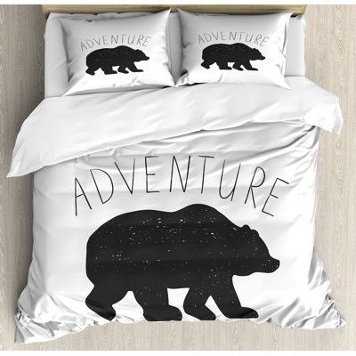 Ambesonne Adventure Duvet Cover Set, Wild Bear Nature Love, Calking, Charcoal Grey White -  nev_41672_calking