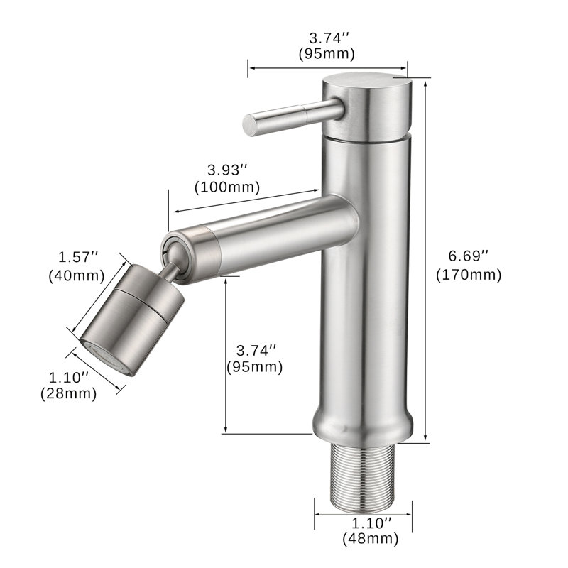 Robinet à 2 modes pour lavabo de salle de bain, nickel brossé, aérateur rotatif à 360 °, acier inoxydable avec réglage de débit,
