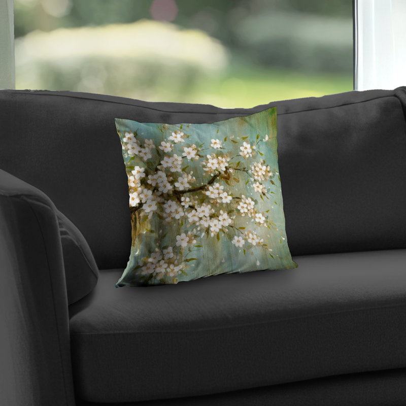 White Cherry Blossom Throw - Asian Floral – Throw Pillow Cover Only, Double-Sided Print, Insert Not Included
