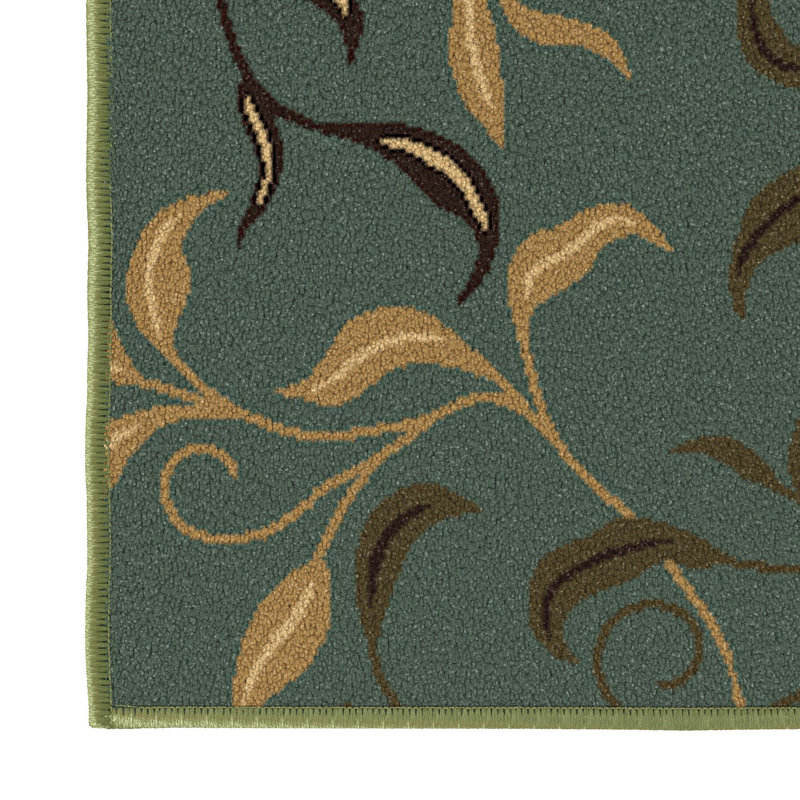 Ottohome Non-Slip Leaves Area Rug For Living Room, Hallway, Entryway Rug, Seafoam Green, Runner 1'8" x 4'11"