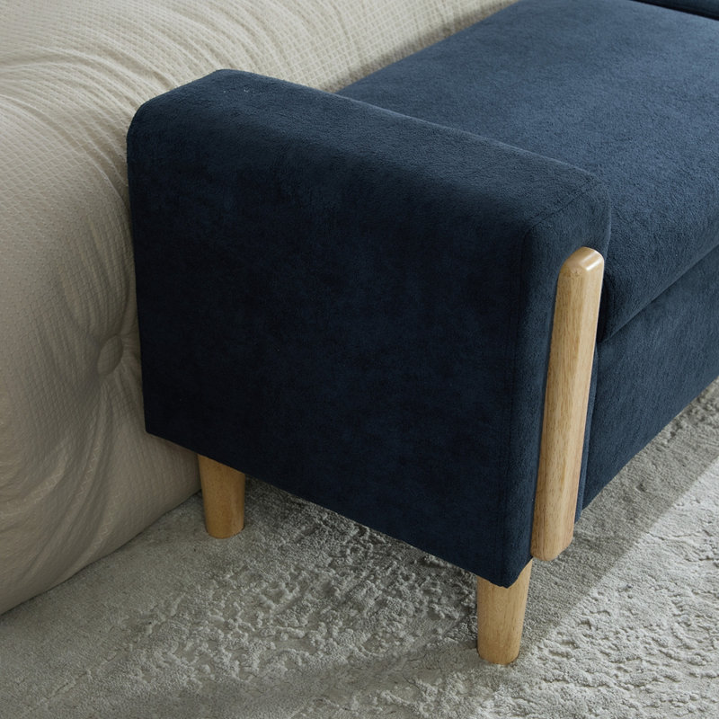 Banc de rangement moderne rembourré de 65,67 pouces de large avec couvercle double, Blue, Blue