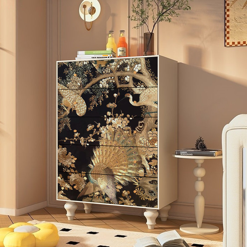 Commode d'appoint avec cinq tiroirs Retro, Ivoire blanc