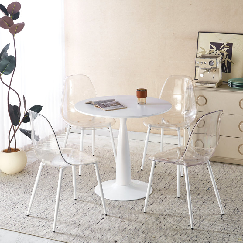 Ensemble de salle à manger 1 + 4,5 pièces, table de salle à manger à pieds en métal Mid-Century pour 4-6 personnes avec plateau en MDF, table de salle à manger à piédestal, table basse de loisirs, ensemble blanc