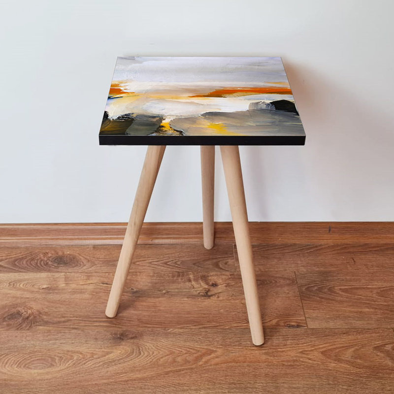 Table d'appoint élégante, conception abstraite, 13,8 po x 16,5 po x 13,8 po | 100% panneau de fibres à densité moyenne avec pieds en bois de hêtre, épaisseur: 0,7 pouce | Parfait pour le salon ou la chambre à coucher, solution de décoration moderne et fonctionnelle