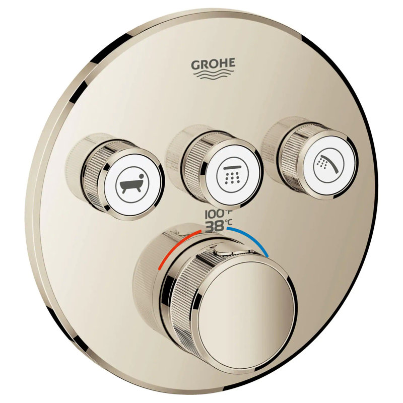 Ensemble de garniture de robinet thermostatique de douche à trois fonctions Grohe Grohtherm, Nickel poli