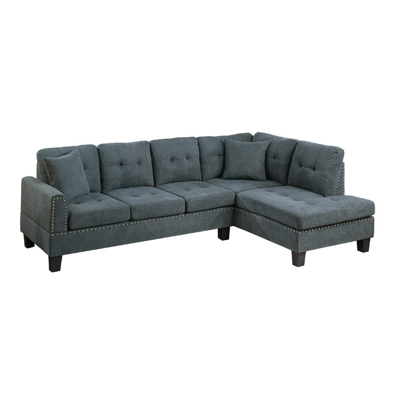 2 Piece Sectional Sofa Set With 2 Accent Pillow, Ash Black Velvet