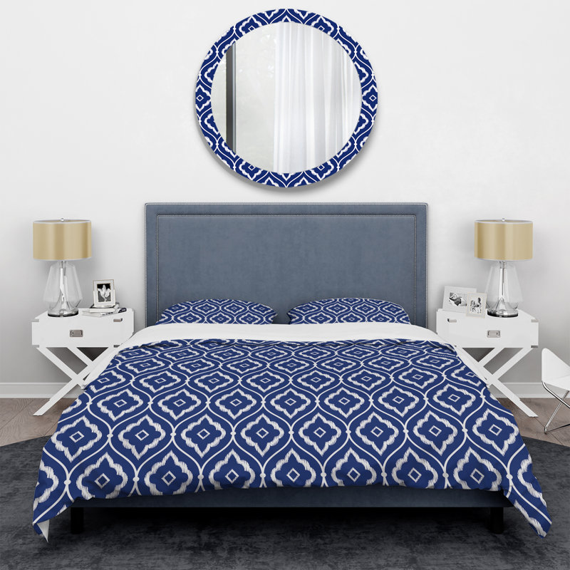 Ikat persan bleu et blanc - ensemble de housse de couette abstrait - microfibre de polyester