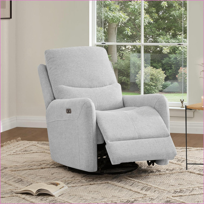 Recliners, Modern 30\" Swivel Power Recliner Arm Chair | Heathered Light Grey Polyester