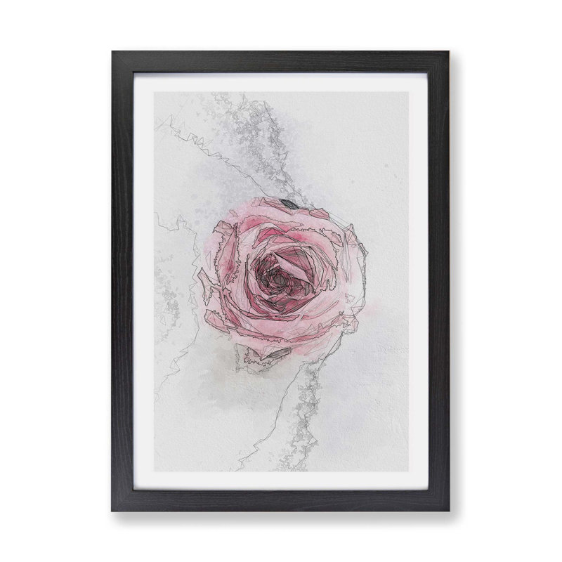 Lone Pink Rose - Single Picture Frame Painting, 62cm H x 87cm W x 2cm D, Black